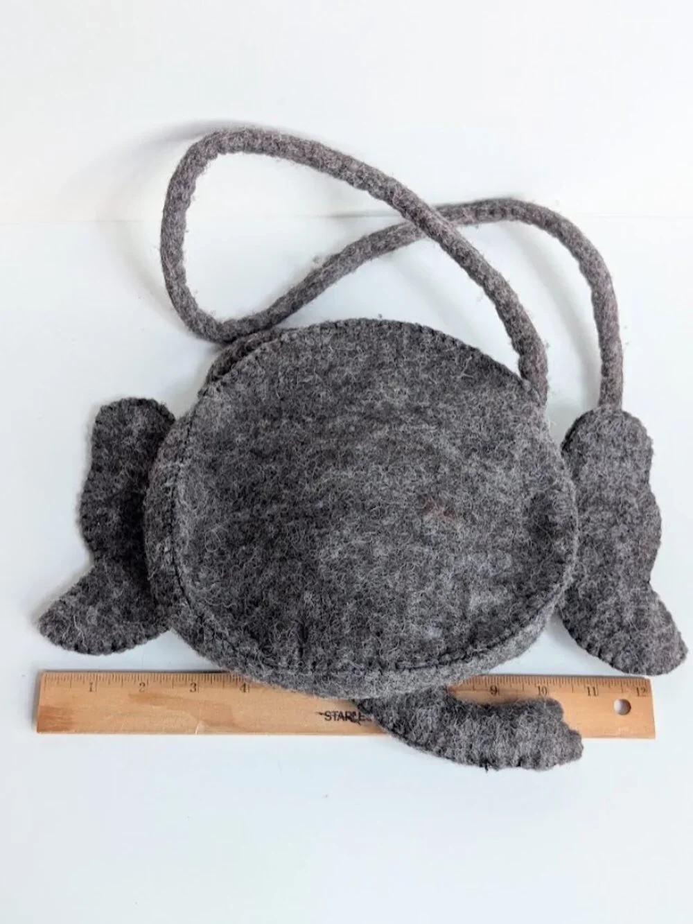 Handmade Brown Elephant Felt Crossbody Shoulder Bag Purse